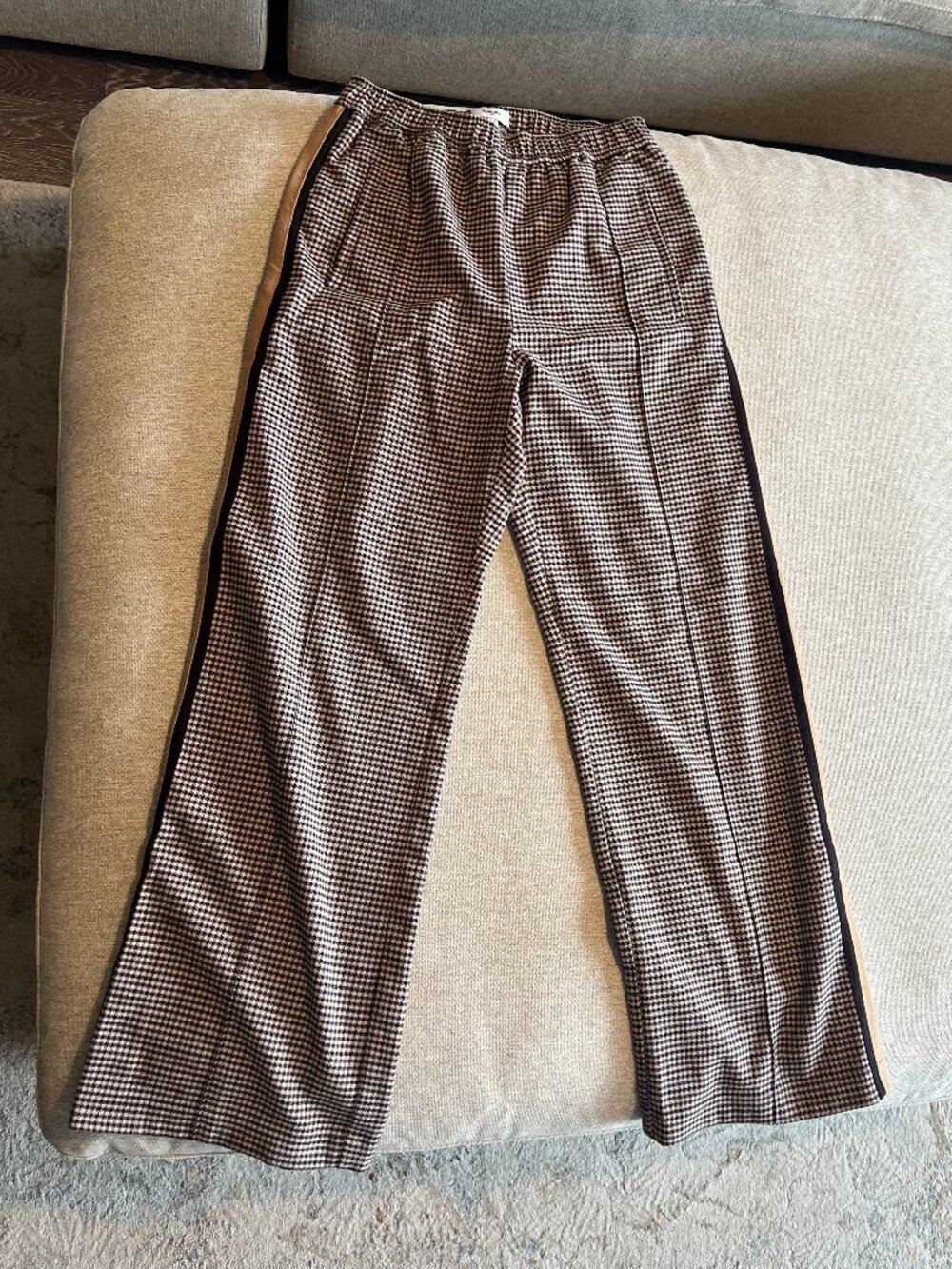 Suncoo Plaid Wide Leg Pull-On Trousers